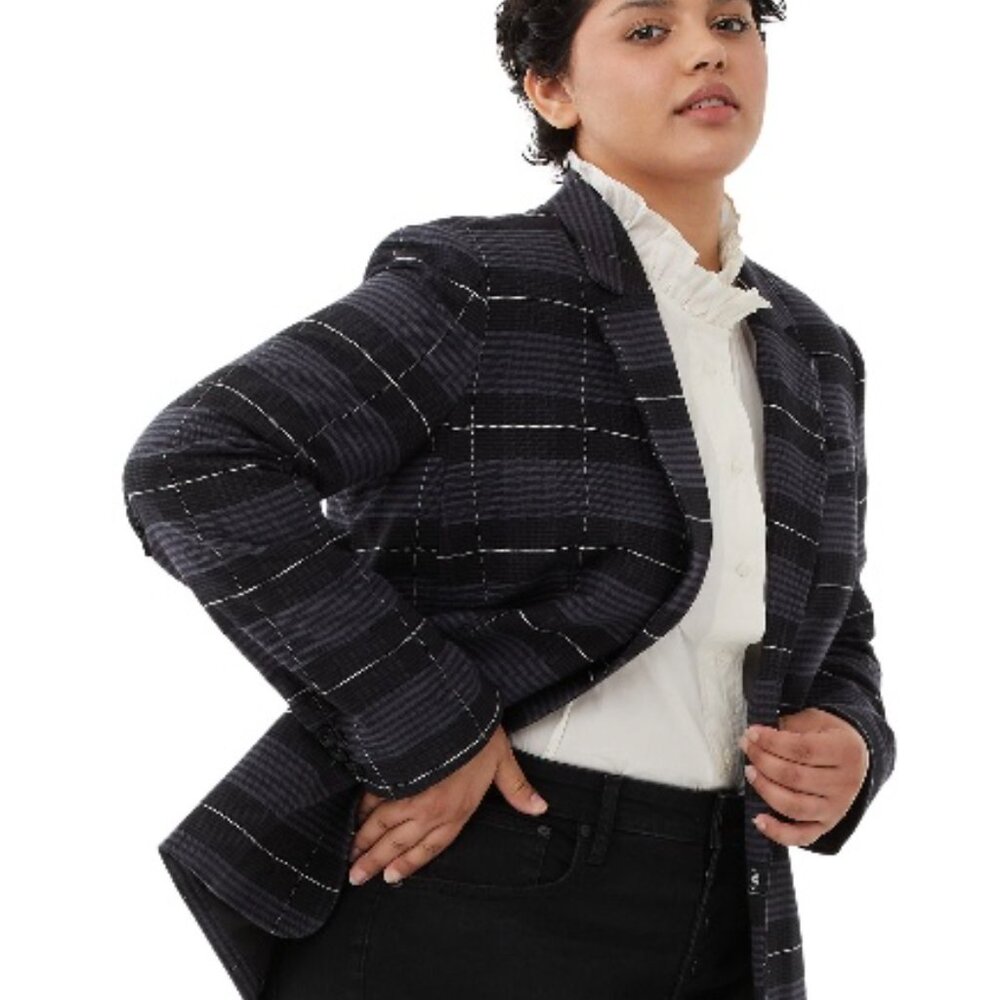 Sz 2XL Free Assembly Grey & Black Plaid Boyfriend Blazer Jacket Y2K Academia